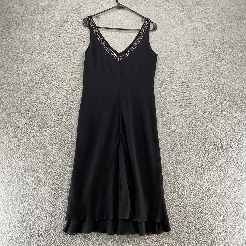 Ann Taylor Y2K Dress Womens 10 Babydoll Black Beaded Silk Midi Slip Fairy Prom - Picture 11 of 13